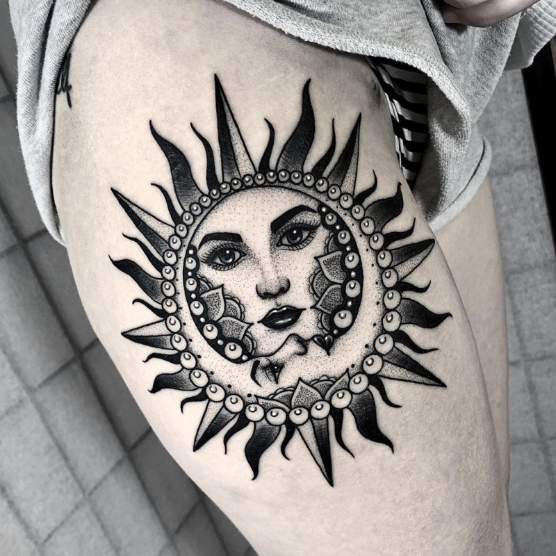 cool sun and moon tattoos