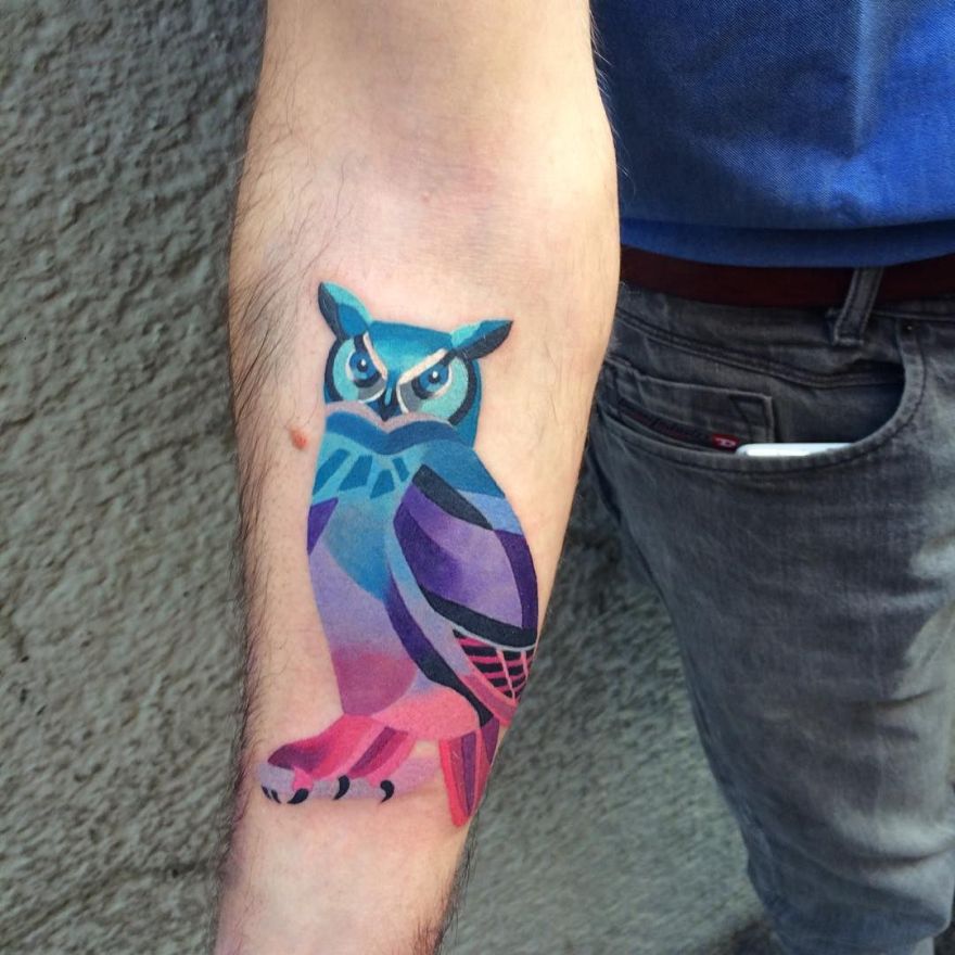 owl watercolor tattoo