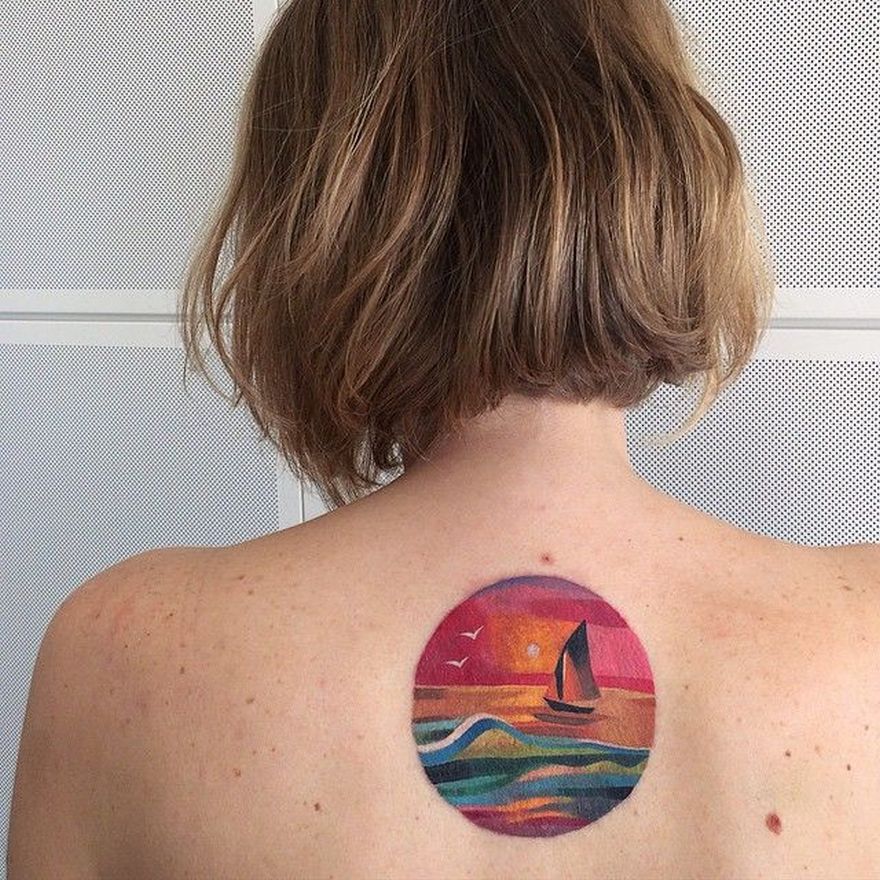 Watercolor Boat On Sea Tattoo  TATTOOGOTO