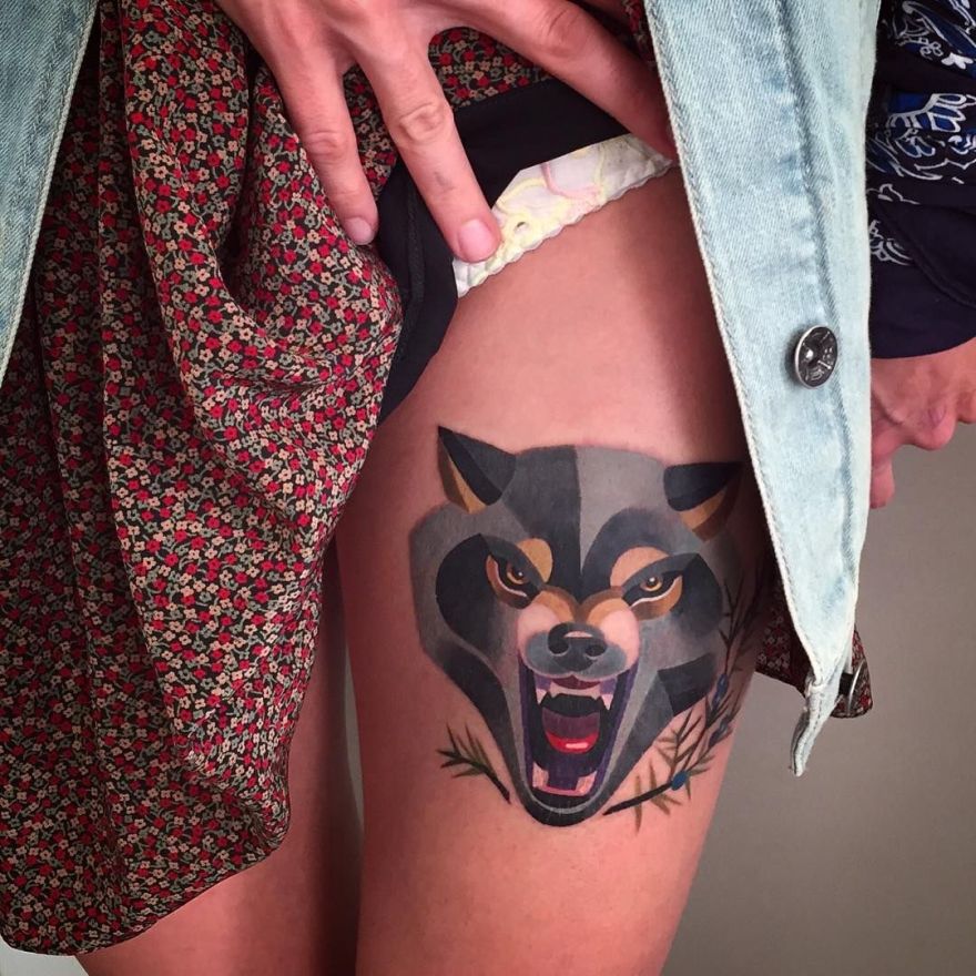 wolf watercolor tattoo