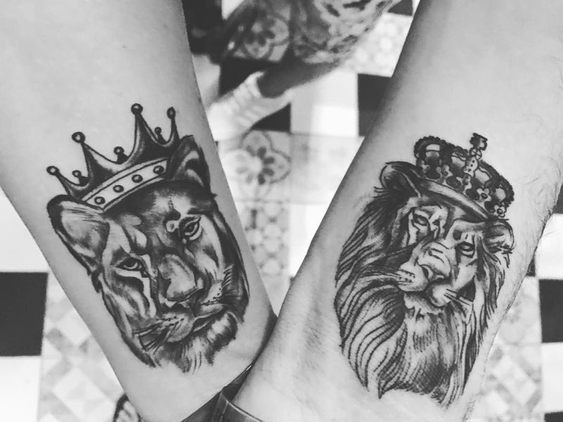 Tattoo uploaded by Alyssa  The lion and his lioness couplestattoo  liontattoo lionesstattoo feathertattoo flowertattoo halftattoo  butterfly arrowtattoo hisandhertattoo  Tattoodo