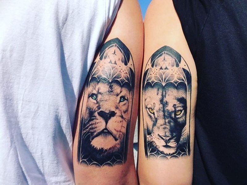 lion and lioness couple tattoos