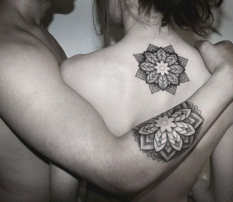 mandala couple tattoo