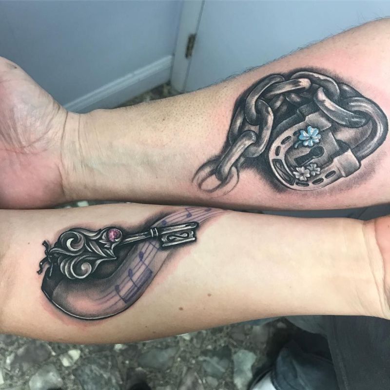 matching lock and key tattoos for couples