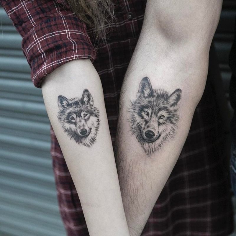 wolf couple tattoo idea