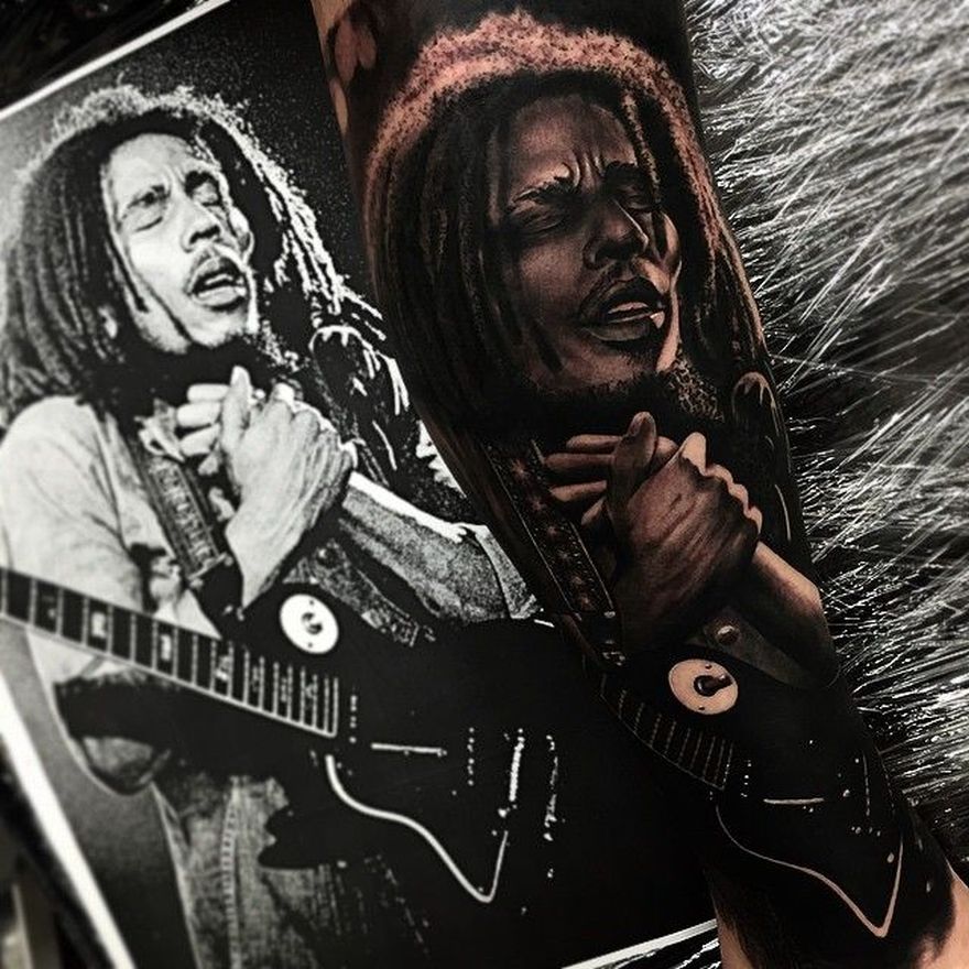 Bob Marley Photo Realism Portrait & Memorial Tattoo by T Sawyer - Iron Palm  Tattoos & Body Piercing