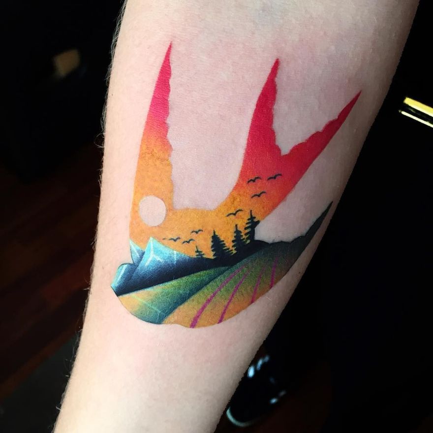 colorful double exposure tattoos