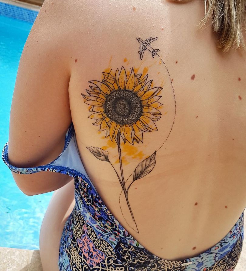 watercolor sunflower tattoo