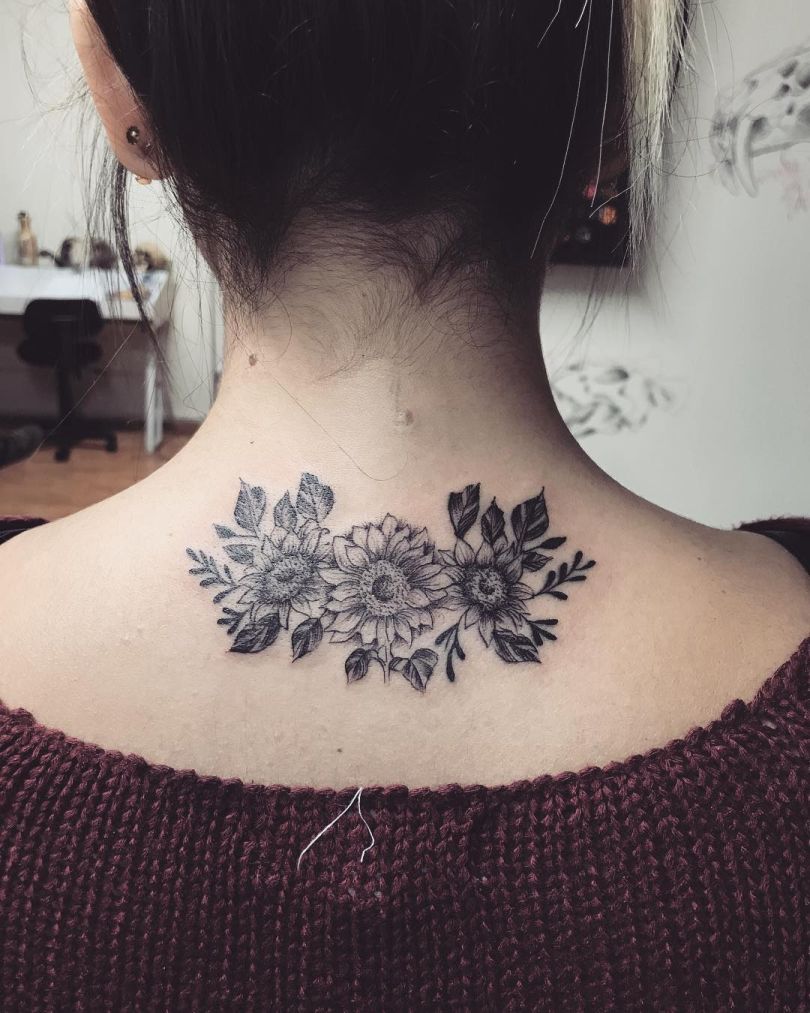 black & gray sunflower tattoo