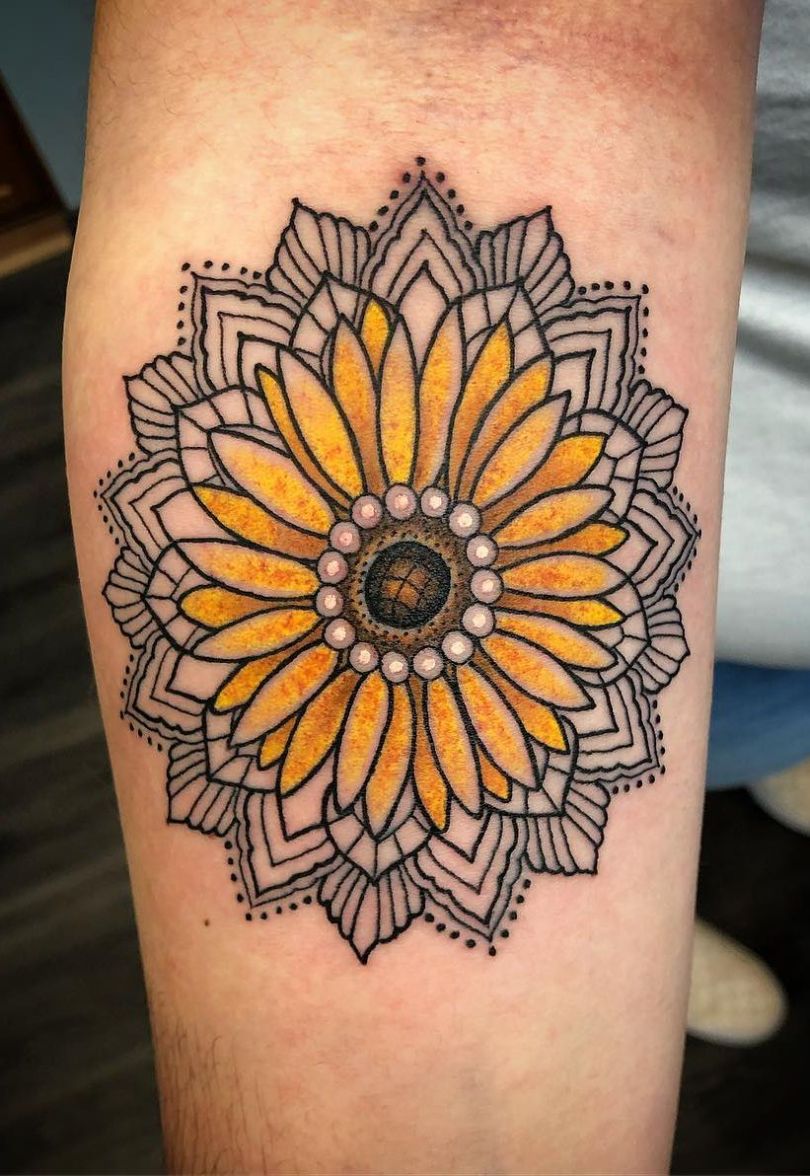 Sunflower mandala from last week  thanks Tiff   Hope everyones  staying safe   video tattoo ink sunflower mandala color colour  inked  By Dale Smith Tattoo  Facebook