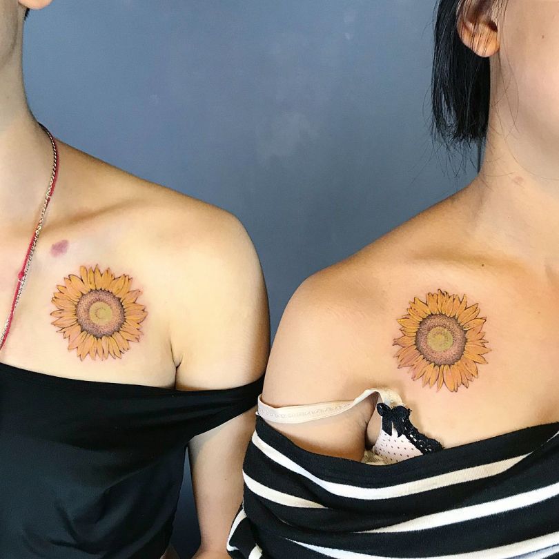 matching sunflower tattoos