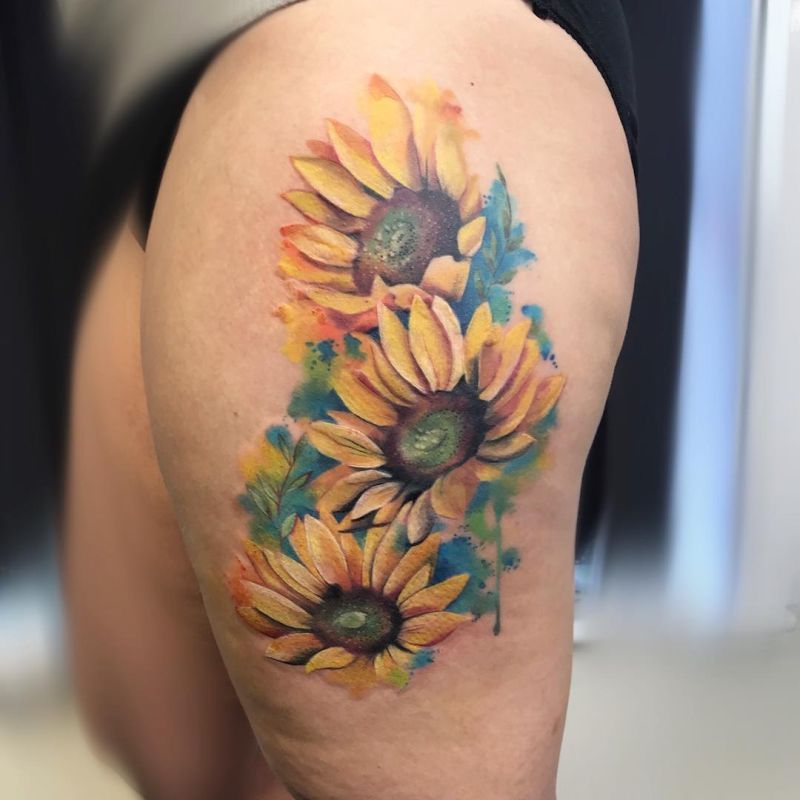 Watercolour sunflower tattoo  Tattoos for women flowers Realistic flower  tattoo Forearm cover up tattoos