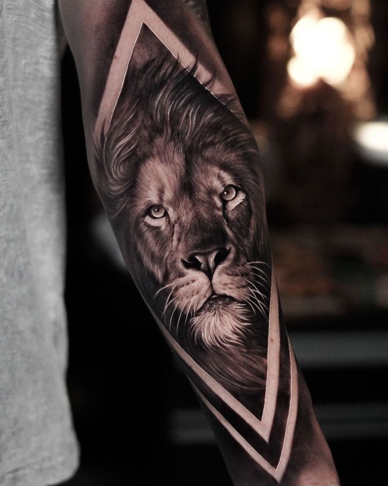 black & gray lion tattoo