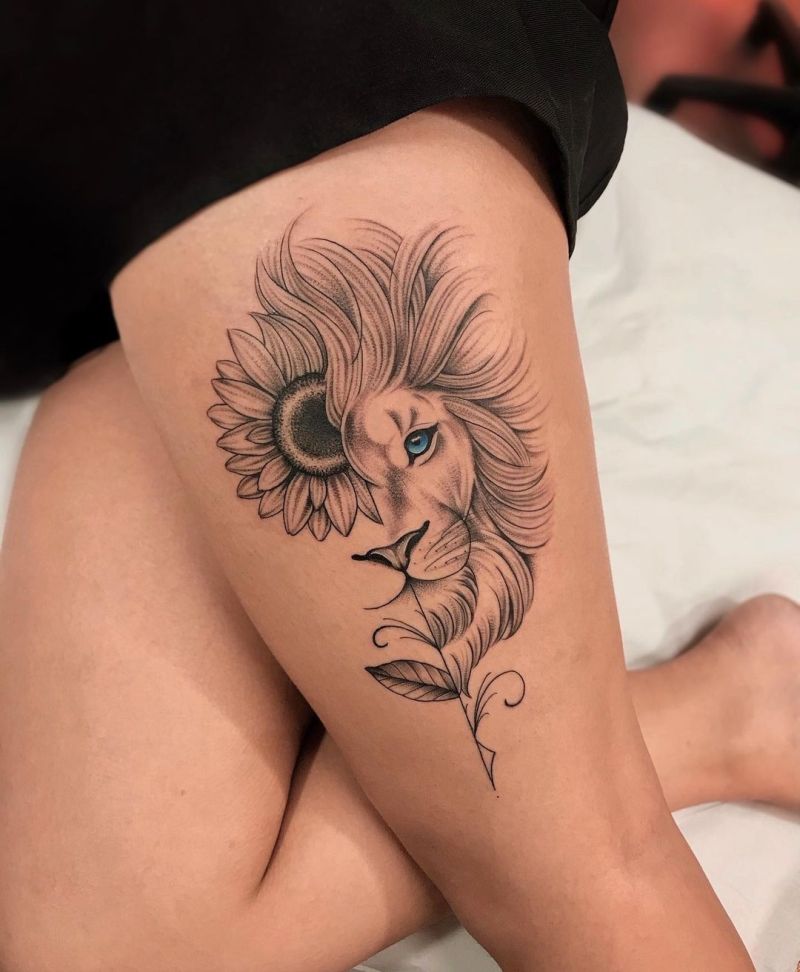 Healed lion and sunflowers done by Hooka at Liquid Amber Tattoos in  Vancouver BC  rtattoos