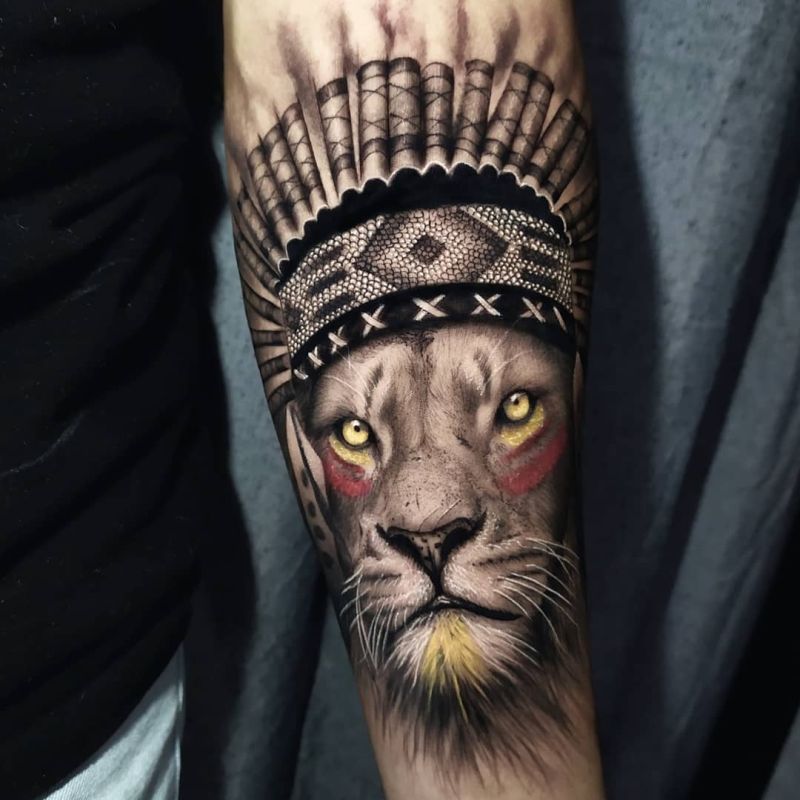 dental-emu431: colorful lion tattoo