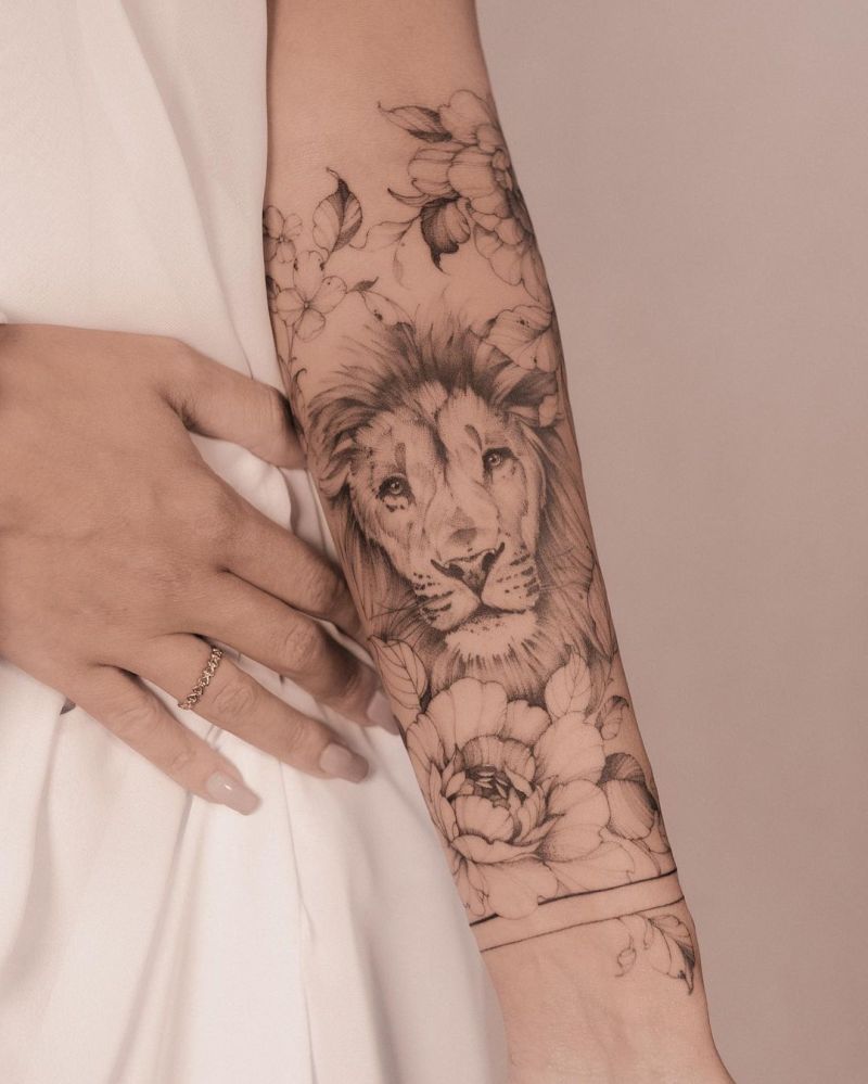 Lion Wolf Tattoo Moon Forest Rose Flowers Body Temporary Tattoo | eBay