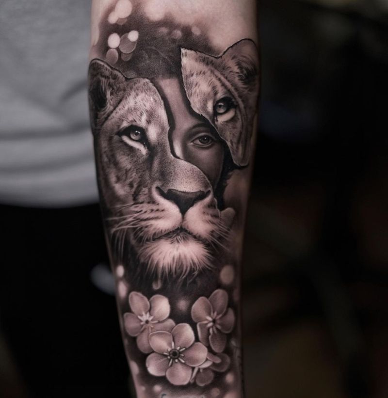 beautiful lioness tattoo