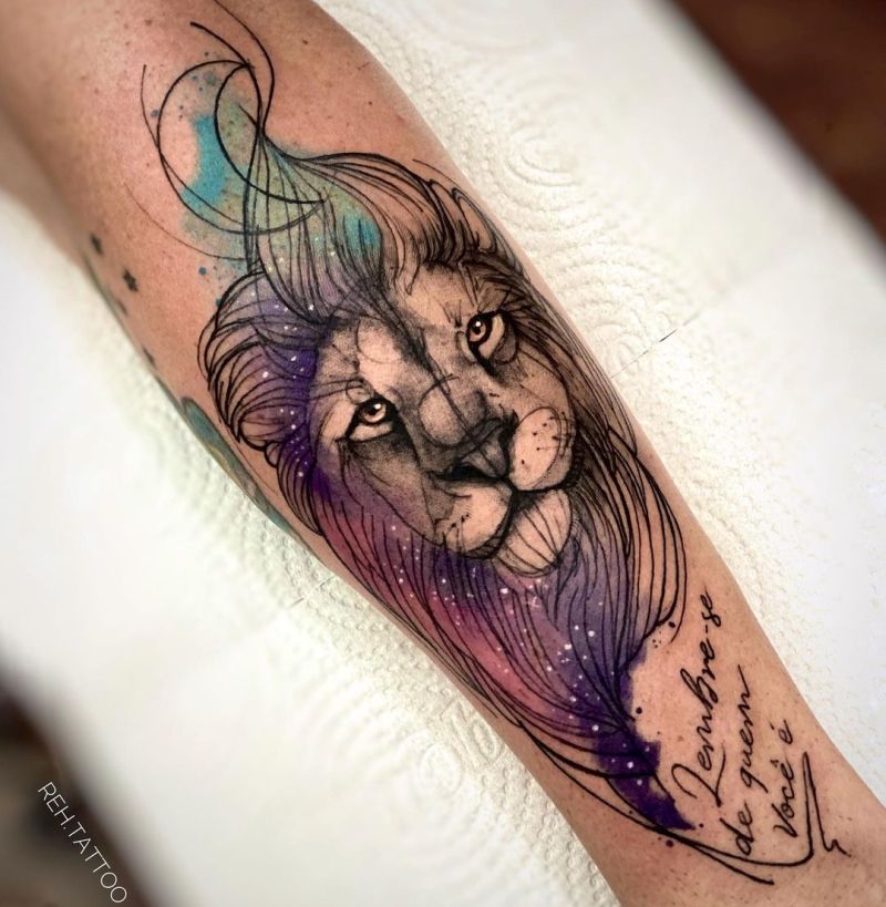 colorful lion tattoo