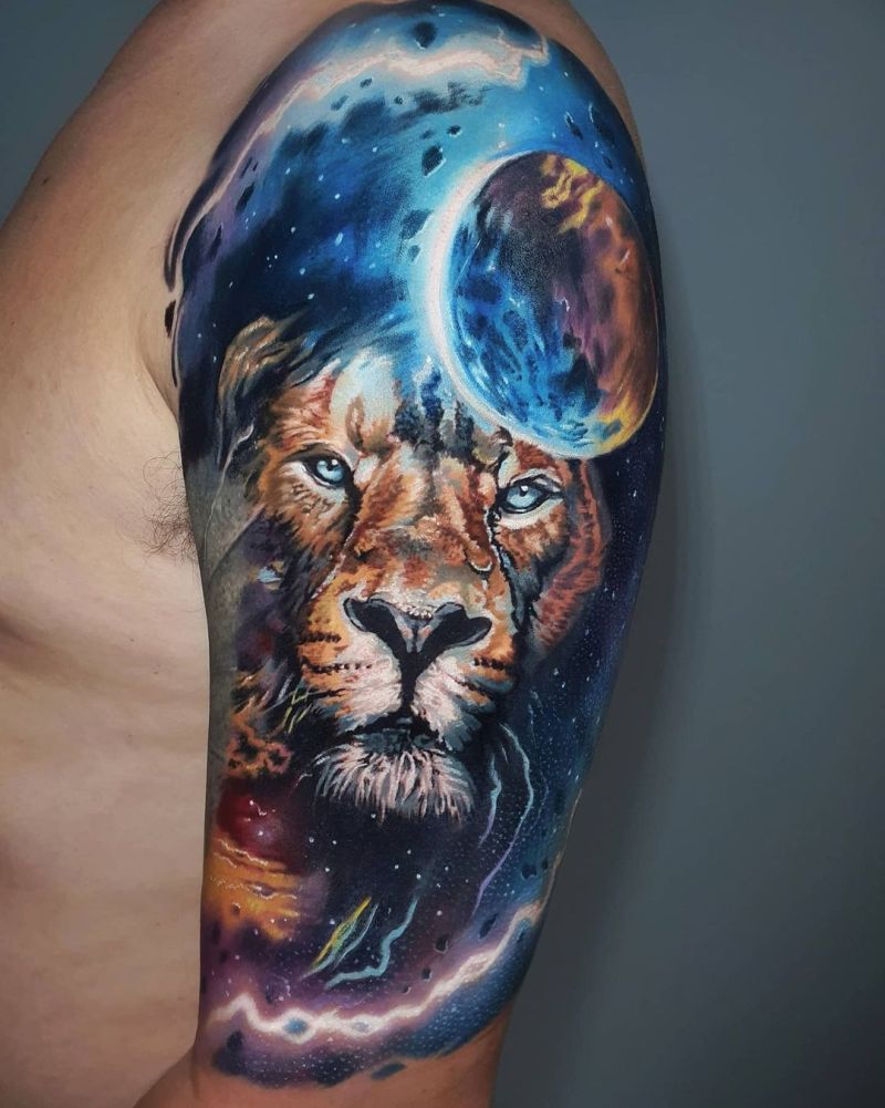 colored lion tattoo