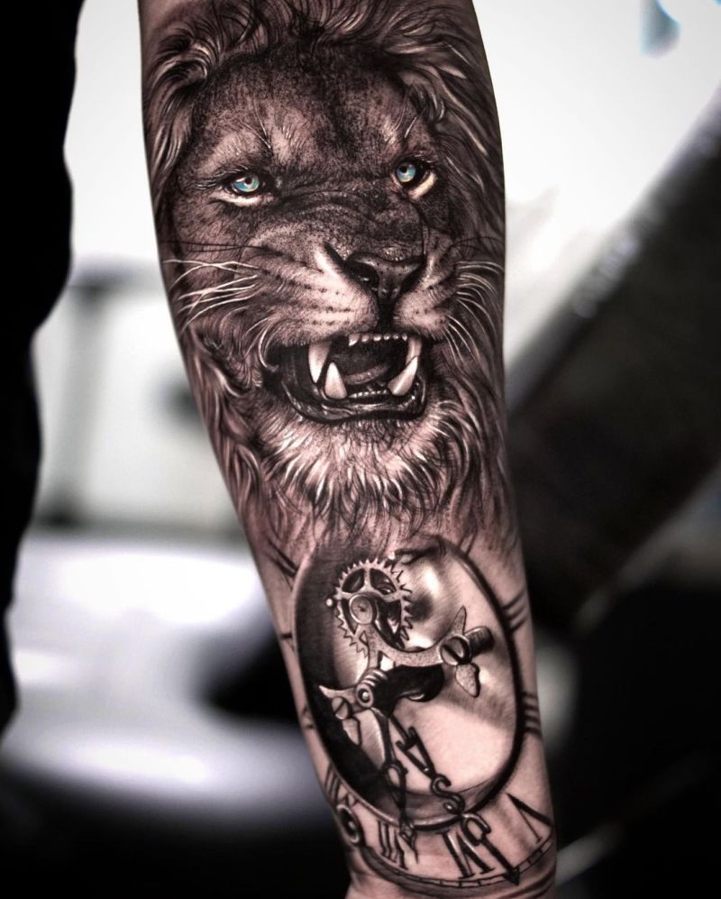 cool lion tattoo ideas @beykerart 7