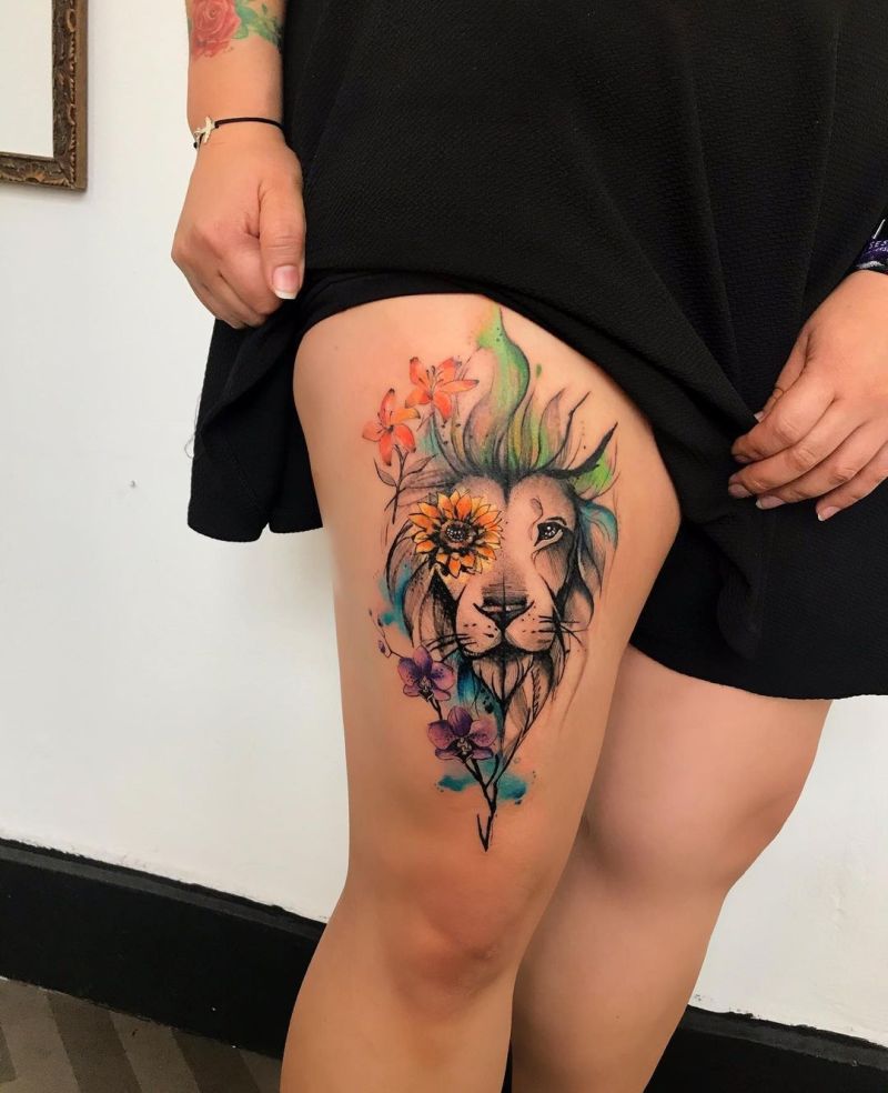 Pin on Lion And Flower Tattoo Designs