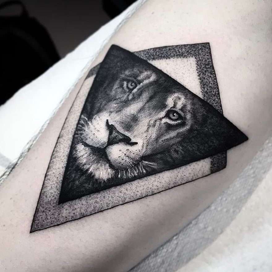 Arm Eye Lion Crown Triangle Tattoo by Heart of Art