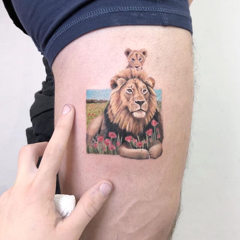 colored lion tattoos
