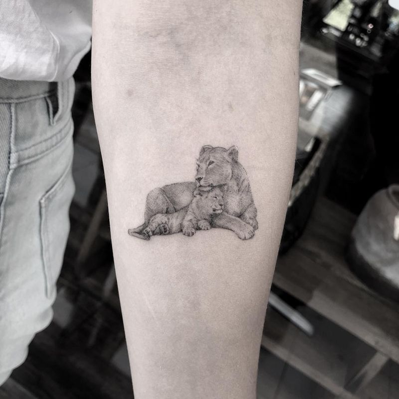 Lion And Lioness Tattoo Couple Idea by @louccia - Tattoogrid.net