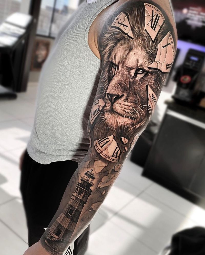 Tattoo uploaded by MEDUSSA INK TATTOO STUDIO ALANYA • Lion Clock Arm Tattoo  • Tattoodo