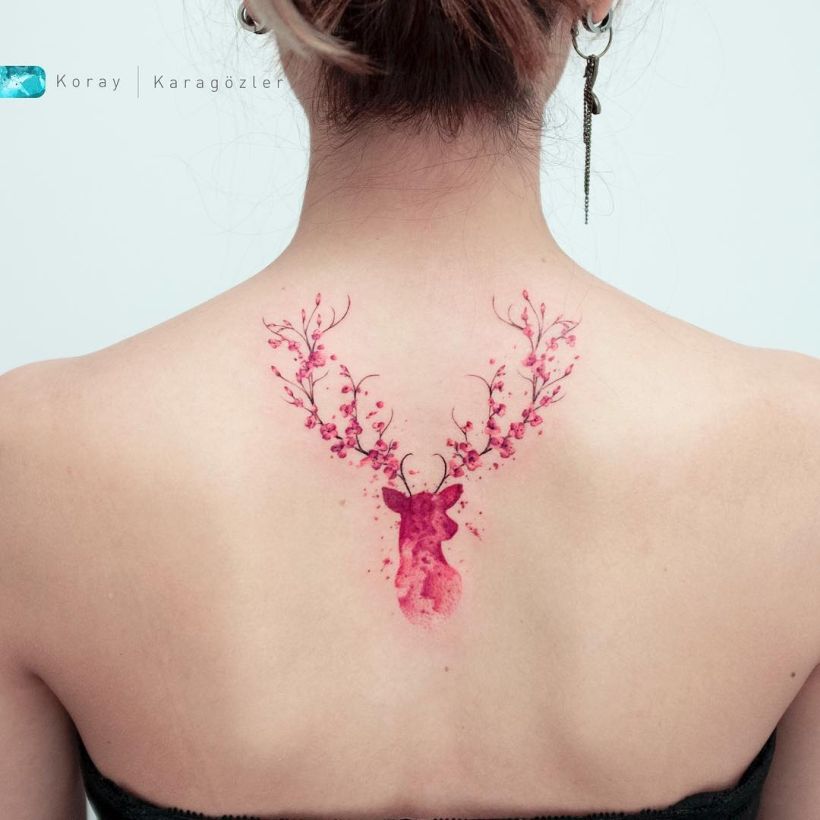watercolor deer tattoo