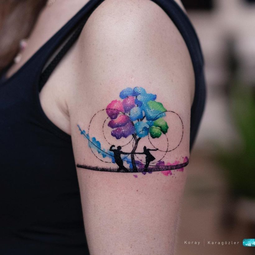 watercolor flower tattoo Koray Karagözler