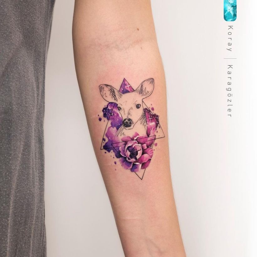 watercolor deer tattoo Koray Karagozler