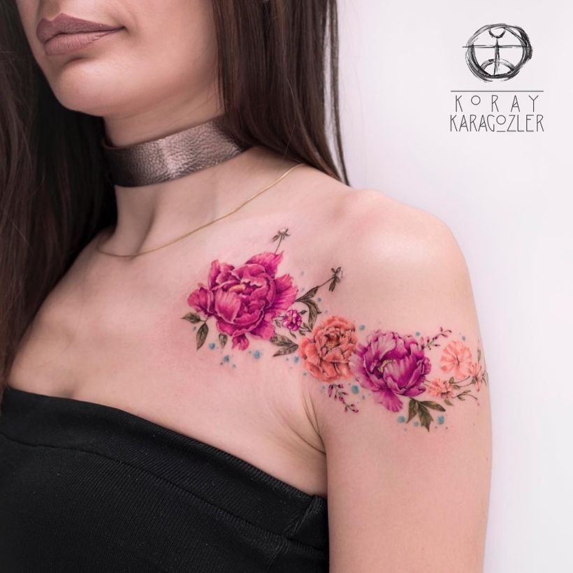 watercolor floral tattoo Koray Karagözler