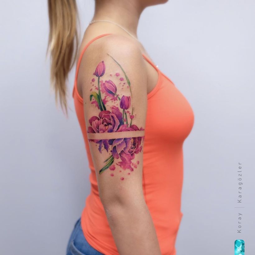 floral tattoo by Koray Karagözler