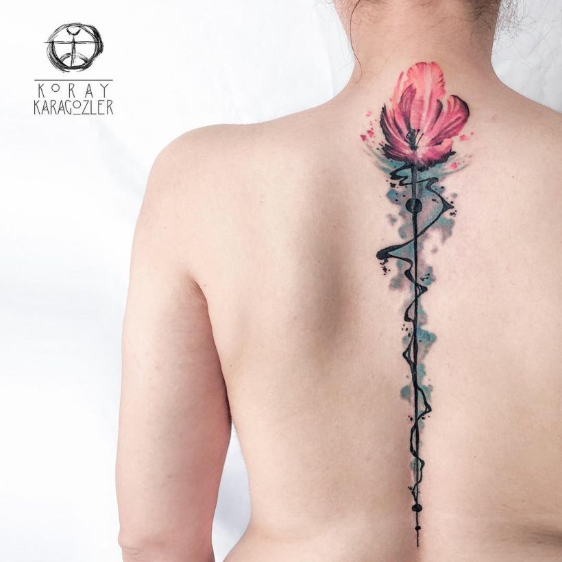 watercolor spine tattoo