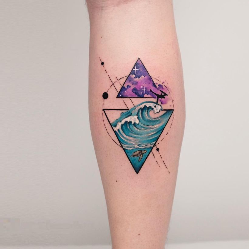 geometric tattoo with watercolor splashes Koray Karagözler (16