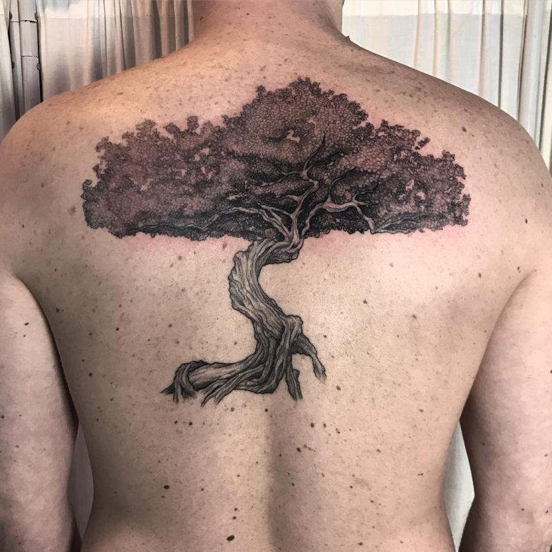 oak tree with roots tattoo