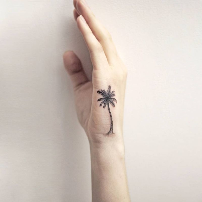 Tattoo Flash of Palm trees, Trees, Compass rose