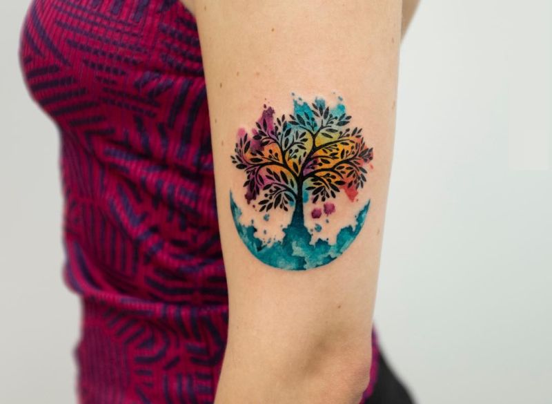 watercolor tree of life tattoo by KORAY KARAGÖZLER 2.