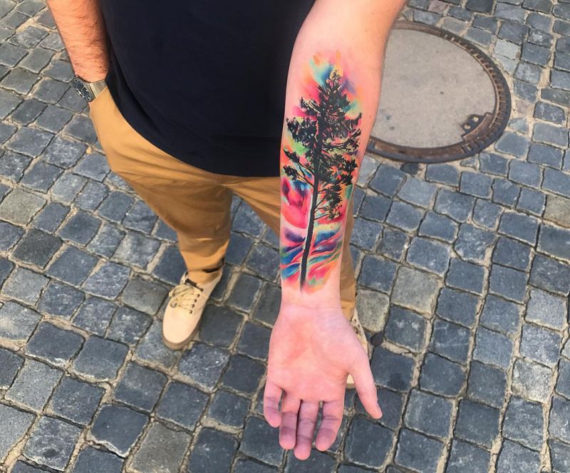 watercolor tree tattoo