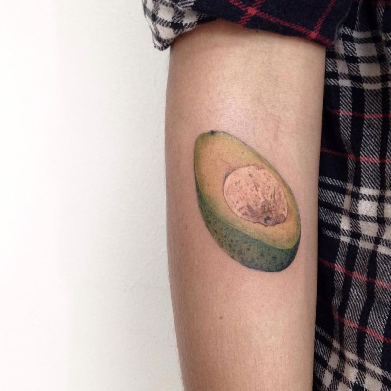 realistic avocado tattoo