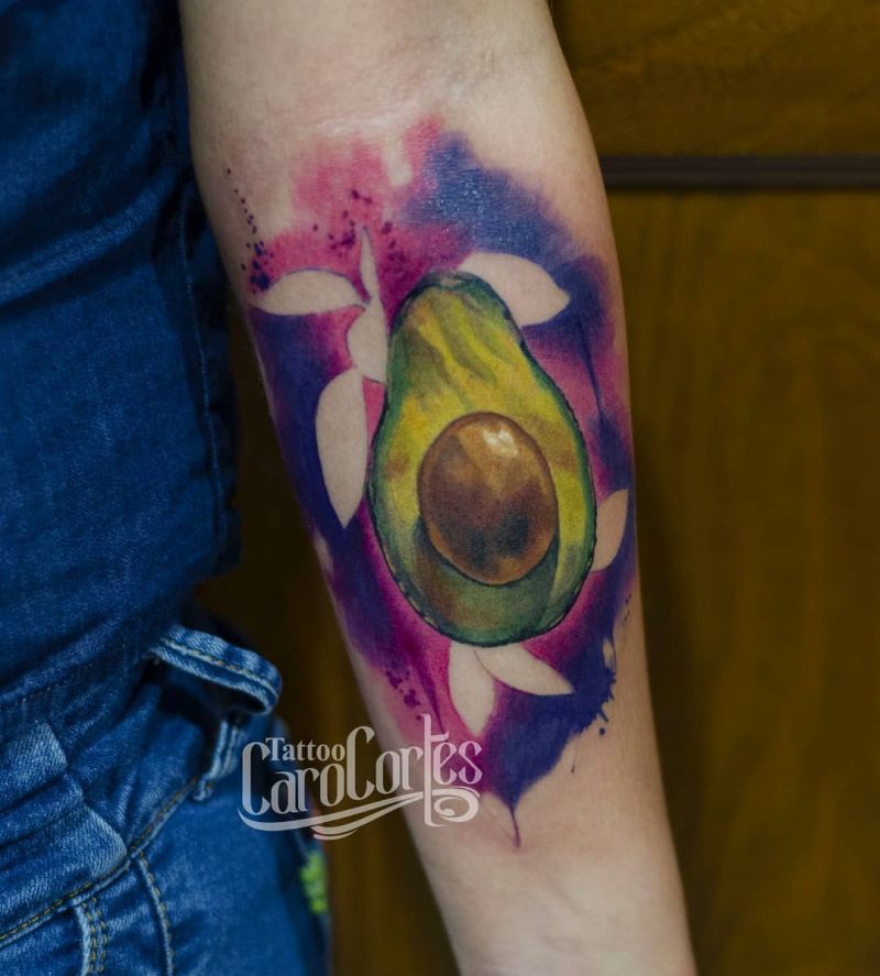 watercolor avocado tattoos