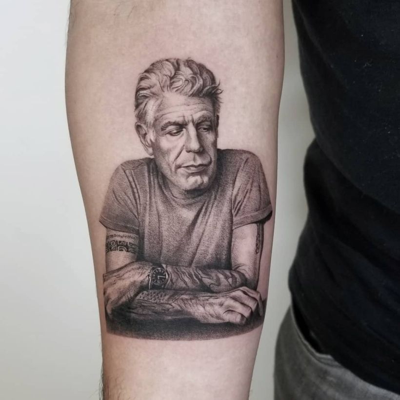 Anthony Bourdain tattoo by Zlata Kolomoyskaya 2