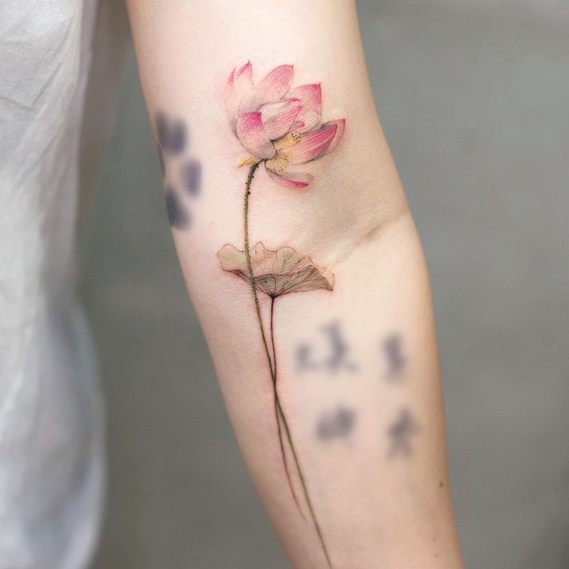 watercolor water lily tattoos