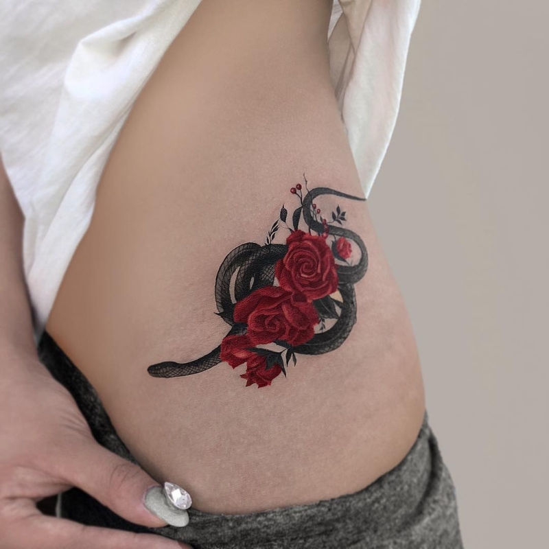 rose hip tattoos for women