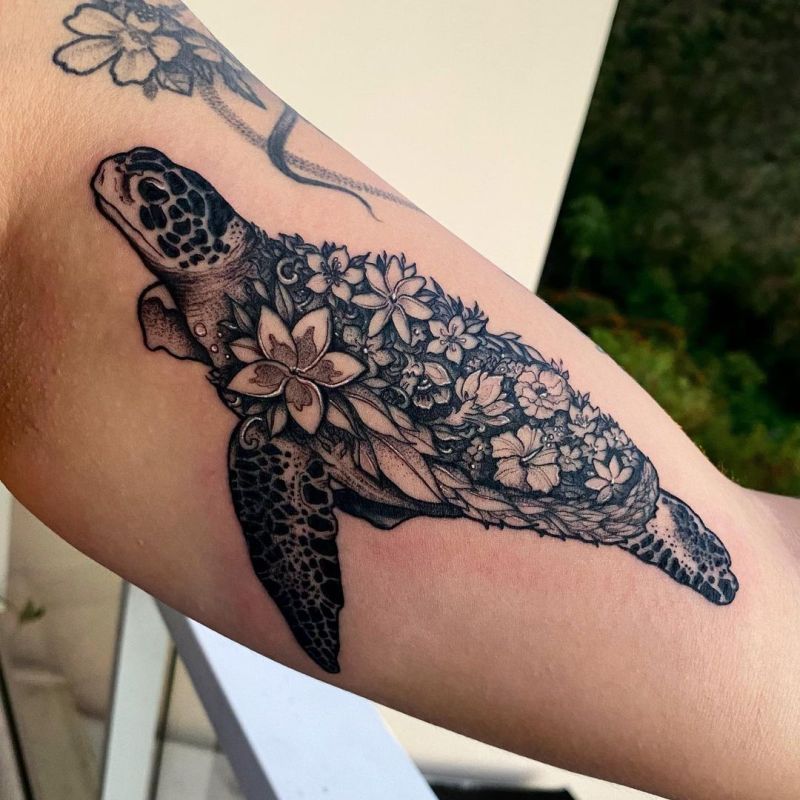 floral turtle tattoo