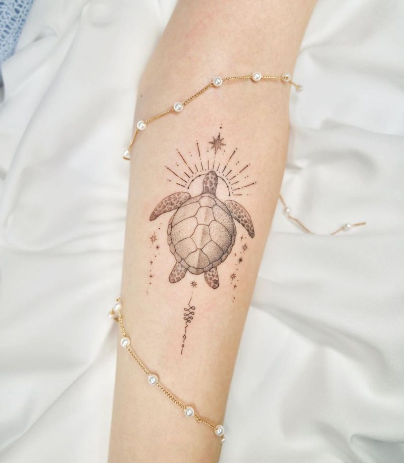 fine line turtle tattoos