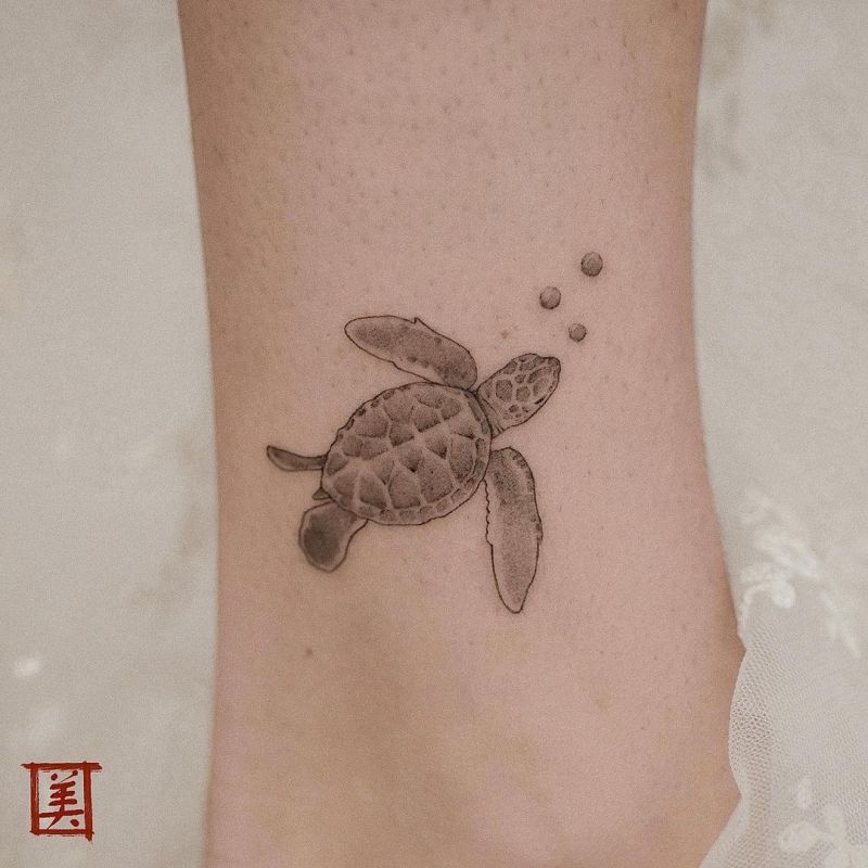 fine line turtle tattoo @yamae.tattoo 2 - KickAss Things