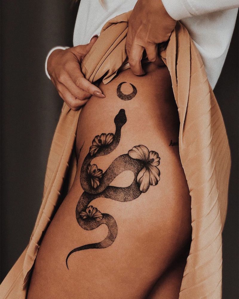 cool snake tattoo idea for women