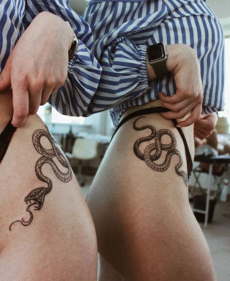 matching snake tattoos for girls